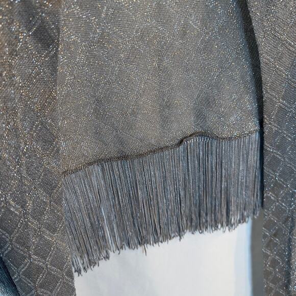 Vintage Vera Silver Metallic Fringe Shawl – Y2K Glam Party Wrap - Picture 2 of 7